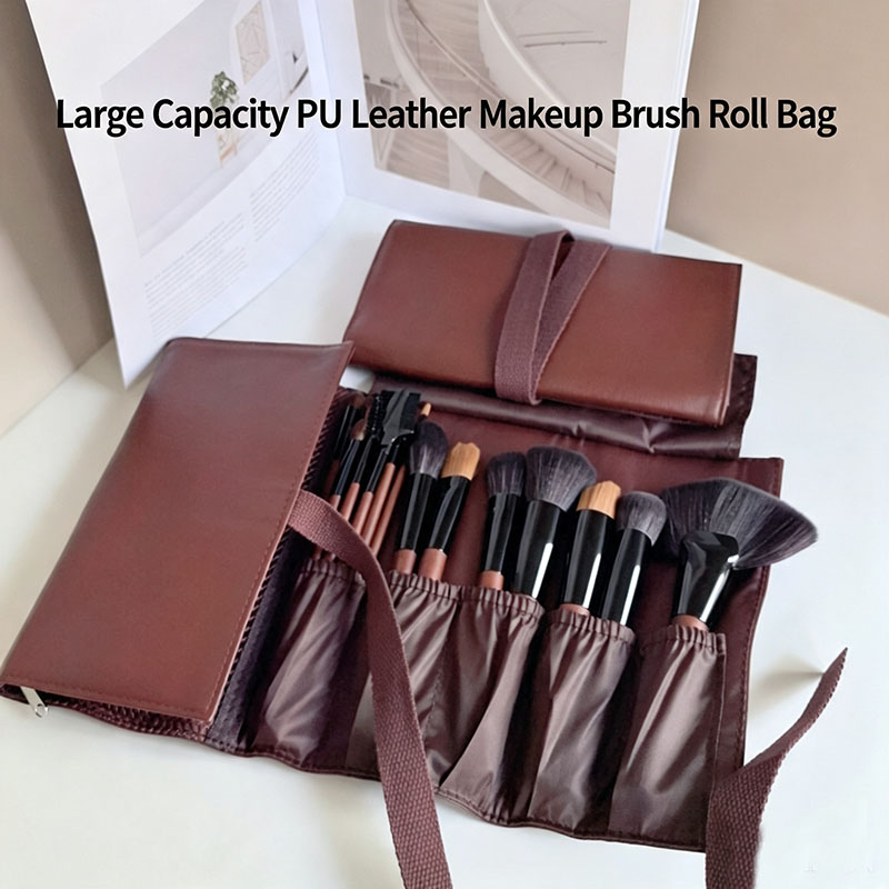 Travel Accessories Organizer Bag - Skórzana kosmetyczka na pędzle do makijażu,